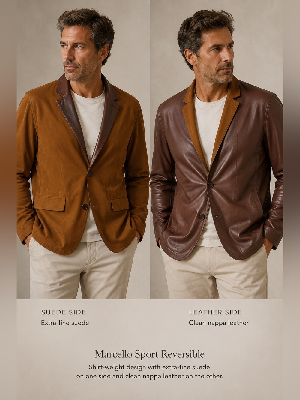Marcello Sport Reversible Cognac Leather/Suede Jacket Medium